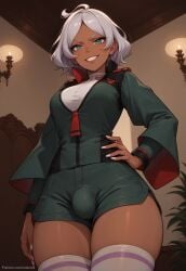 1futa 1futanari ai_generated ass bare_breasts big_ass big_breasts big_butt big_hips big_penis blue_eyes breasts bulge bulge_through_clothing cleavage clothed dark-skinned_futanari dark_skin dick dickgirl eyebrows eyelashes from_below futa_only futanari grin grinning grinning_at_viewer gundam gundam_suisei_no_majo hair hand_on_hip hands-free huge_cock indoors lips long_hair looking_at_viewer makeup medium_hair narrow_waist narrowed_eyes nipples nose penis school_uniform secelia_dote seducing seductive seductive_eyes seductive_gaze seductive_look seductive_mouth seductive_pose seductive_smile short_hair shorts smile smile_at_viewer smiley_face smooth_balls smooth_penis smooth_skin solo solo_dickgirl solo_focus solo_futa solo_futanari taker_pov testicles tight_clothing velonix white_hair white_nails