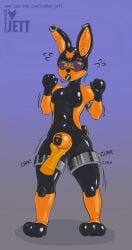 bondage bound bulge chastity_bulge chastity_device clothing drone femboy hi_res lagomorph latex latex_clothing latex_skinsuit leporid lock_bulge lock_symbol mammal null null_bulge perma permanent rabbit rubberjett skinsuit tight_clothing