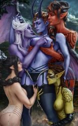 baldur's_gate baldur's_gate_3 black_hair black_panties breasts brown_hair drow dungeons_and_dragons githyanki grabbing_breasts green_nipples green_skin horns ingibitum karlach lae'zel medium_breasts minthara mizora multiple_girls nipples orange_hair panties pointy_ears ponytail purple_nipples purple_skin red_skin shadowheart tiefling white_hair