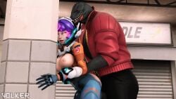 1boy 1boy1girl 3d anthro asian asian_female bodysuit breast clothed_sex female female_human forced fortnite fortnite:_battle_royale juno_(overwatch) lizard lizard_boy lizardman overwatch_2 penetration public rape reptile ripped_clothing scalie sex sex_from_behind sfm source_filmmaker thunder_(fortnite) volker_(artist)