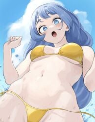 1girls big_breasts bikini blue_eyes blue_hair blush breasts female female_focus female_only fengling_(furin-jp) long_hair looking_at_viewer looking_down my_hero_academia nejire_hado open_mouth solo solo_female solo_focus sweat swimsuit