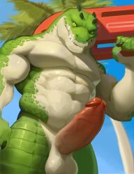 abs anthro crocodilian erection humanoid_genitalia humanoid_penis league_of_legends looking_at_viewer male male_only muscles muscular red8ean renekton scalie solo