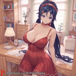 1girls big_breasts blue_eyes breasts dress henhalla miside mita mita_(miside) solo solo_female young younger_female