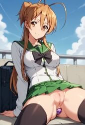 ai_generated anime_character anime_girl anime_style buttplug high_school_of_the_dead highschool_of_the_dead puffy_pussy rei_miyamoto robotkesh seductive upskirt waifu