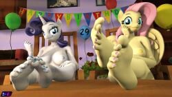 16:9 3d_(artwork) 4k 5_toes absurd_res anthro balloon birthday breasts chair crossed_ankles digital_media_(artwork) duo english_text equid equine feet feet_up female fluttershy_(mlp) foot_focus friendship_is_magic furniture hasbro hi_res horn humanoid_feet inflatable looking_at_viewer mammal my_little_pony mythological_creature mythological_equine mythology nipples nude pegasus plantigrade rarity_(mlp) shadowboltsfm sitting soles text toes unicorn widescreen wings