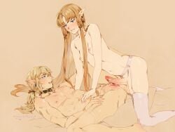 1cuntboy 1futa bleeding blonde_hair blood blush breasts choker clitoral_hood erection female futa_on_cuntboy futa_with_cuntboy futanari garter_belt garter_straps imminent_penetration lavender_incubus link long_hair nipples penis pointy_ears ponytail princess_zelda pussy roarke_(lavenderincubus) scratches simple_background small_breasts smile spread_legs the_legend_of_zelda thighhighs very_long_hair