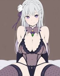 big_breasts emilia_(re:zero) flat_colors re:zero_kara_hajimeru_isekai_seikatsu small_waist xenoz1