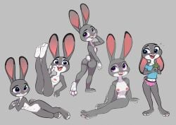 2024 anthro areola ass barefoot breasts clothed clothing disney feet female fur genitals gesture grey_body grey_fur hand_gesture hi_res judy_hopps lagomorph leporid looking_at_viewer mammal nipples open_mouth open_smile purple_eyes pussy rabbit siroc smile smiling_at_viewer soles solo v_sign white_body white_fur zootopia