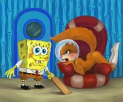 angry ass brown_fur cricket_bat korovieff nickelodeon paddle sandy_cheeks smooth_skin socks spanking sponge spongebob_squarepants spongebob_squarepants_(character) squirrel tagme upset what