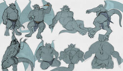 1boy balls bara barefoot brass_(artist) broadway_(gargoyles) chubby disney eating erection feet from_behind from_beneath gargoyles loincloth male male_only muscles nude penis pizza rough_sketch scalie sketch solo testicles