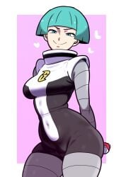 1girls 2024 2d 2d_(artwork) ai_generated blue_hair game_freak grin mullon nintendo novelai pokemon pokemon_(anime) pokemon_(game) pokemon_dppt solo solo_female solo_focus team_galactic team_galactic_grunt team_galactic_grunt_(female) thick_thighs