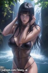 ai_generated alternate_version_available belly belly_button black_hair blush boruto:_naruto_next_generations choker clothed clothed_female clothing female female_only hand_over_ear hands_on_head holding_head hourglass_figure hyuuga_hinata jungle_background klexyai long_hair looking_at_viewer mostly_clothed mostly_clothed_female naruto naruto_(series) one-piece_swimsuit open_mouth patreon patreon_username purple_eyes see-through see-through_clothing sfw sfw_version shiny shiny_skin solo solo_female swimsuit waterfall wet wet_body wet_skin