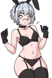 blue_hair bunny_ears bunnysuit oc original_character scars solo yellow_eyes