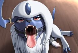 1boy absol canine feral generation_3_pokemon mouth_gag nintendo open_mouth pokemon pokemon_(species)