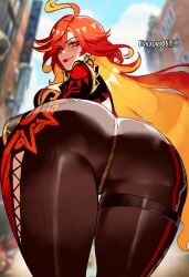 ai_generated ass_focus back_focus bottom_heavy evilkuro05 genshin_impact hoyoverse looking_back mavuika_(genshin_impact) seductive_look seductive_smile