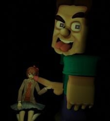 3d balls blender blowjob blue_eyes crossover doki_doki_literature_club huge_balls huge_cock hyper hyper_balls hyper_penis light-skinned_female light-skinned_male light_skin minecraft oral penis sayori_(doki_doki_literature_club) steve_(minecraft) tongue_out ugly_man weird_crossover