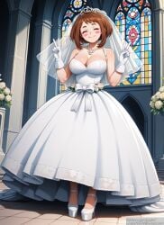 ai_generated big_breasts high_heels lingerie uraraka_ochako wedding_dress