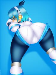 ass_focus clothed huge_ass looking_at_viewer mega_man mega_man_x mega_man_x_dive okamilyn pillow_shading presenting presenting_ass rico_(mega_man) self_upload viewed_from_above