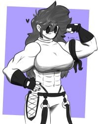 abs big_breasts black_hair dud3thatdraws fanart female female_focus female_only flexing flexing_bicep marie_(tag-a-long) mouthless mouthless_female muscle muscle_girl muscles muscular muscular_arms muscular_female noseless original original_art original_artwork white_body white_skin