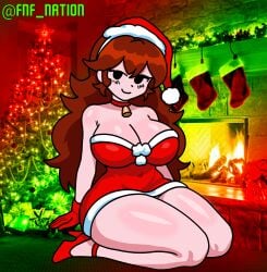 1girls :) almost_naked almost_nude ass auburn_hair big_ass big_booty big_breasts big_butt black_eyes blush breasts christmas christmas_background christmas_clothing christmas_decorations christmas_girl christmas_hat christmas_outfit christmas_tree female female_only fnf_nation friday_night_funkin friday_night_funkin_mod full_body girlfriend_(friday_night_funkin) happy happy_female legs light-skinned_female nearly_naked nearly_nude sitting smile smiling_at_viewer solo solo_female source thighs twitter_username