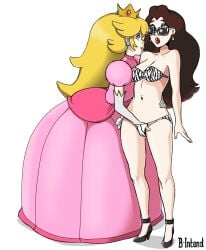 b-intend breasts dress fingering fingering_through_clothes mario_(series) nintendo pauline princess_peach sunglasses yuri zebra_print