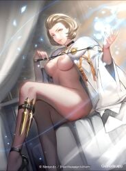 ai_generated artist_request blueblaster69 bob_cut breasts brown_hair brunette_hair coat_only crossed_legs edit edited edited_official_artwork fire_emblem fire_emblem:_three_houses intelligent_systems large_breasts manuela_casagranda milf nintendo nintendo_switch nipples nude nude_female official_art riding_crop