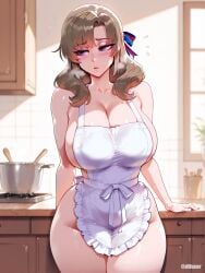 1girls ai_generated apron apron_only breasts difuxer female female_only large_breasts light-skinned_female light_skin looking_away mature_female milf oosuki_mamako solo thighs wide_hips