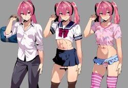 bag belly_button brush censor_bar censored censored_penis crossdressing cute cute_boy cute_face female femboy femboy_focus femboy_only gay gay_male kazura1000 long_pants miniskirt muscular muscular_male navel no_panties original original_character otoko_no_ko otokonoko pink_eyes pink_hair pink_legwear ponytail ribbon school_uniform schoolboy simple_background six_pack skirt slutty slutty_boy slutty_clothing small_penis smile smiley_face teeth thighhighs trap twintails uniform