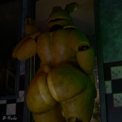 2boys animatronic anthro backsack caught five_nights_at_freddy's fnaf gay human imminent_sex living_machine looking_at_another male male/male male_only night_guard_(fnaf) nude rabbit robot scottgames security_guard smaller_male spring_bonnie_(fnaf) yellow_body z_hado