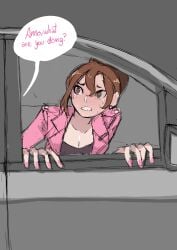 anna_(biku) biku blush blushing_female car congestion desperate desperate_to_pee desperation female have_to_pee oc original pee_desperation public traffic traffic_jam unseen_character