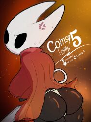 1girls background black_body black_eyes black_skin breasts bug bug_girl color coloured covered_nipples curvy curvy_figure digital_media_(artwork) face_mask female female_focus female_only highres hollow_knight hollow_knight:_silksong hornet_(hollow_knight) horns jacket large_breasts mask masked_female n_hiss