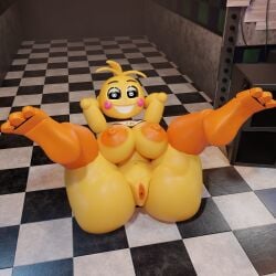 3d arkeador arms_behind_head big_ass big_breasts five_nights_at_freddy's fnaf nipples open_legs presenting presenting_pussy pussy smile smiling smiling_at_viewer solo tagme toy_chica_(fnaf) toy_chica_(love_taste)