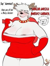 absurd_res bear breasts carolina_(epalekouda3) christmas christmas_clothing clothing dekoude female genitals hi_res holidays horn mammal pussy solo teasing