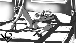 bikini creature_commandos dc dc_comics laying_on_bed line_art loopguy monochrome princess_ilana_rostovic tagme