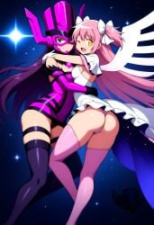 2girls ai_generated artist_logo ass ass ass_focus bubble_butt butt_focus crossover crossover_pairing galacta goddess hugging long_hair looking_at_viewer madoka_kaname madoka_worship magical_girl mahou_shoujo_madoka_magica marvel pink_hair puella_magi_madoka_magica space thick_thighs thighhighs thong twintails ultimate_madoka upskirt very_long_hair wide_hips wings yellow_eyes yuri