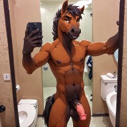 ai_generated animal_genitalia animal_penis bathroom equid equine equine_genitalia equine_penis genitals horse male mammal nude penis presenting presenting_penis selfie solo standing