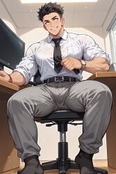 ai_generated bara demon_slayer fetish gaysex himejima_gyomei horny mebekingcock muscular office socks solo sweat yaoi