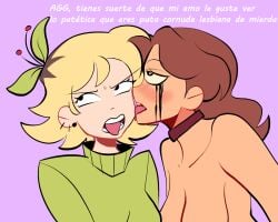 ahe_gao blonde_hair blush cherri cherrisaurio collar cuckquean hispanic_virtual_youtuber humiliation merenge merenge_(rengemenge) naked netorare ntr short_hair spanish_dialogue spanish_text tongue_out virtual_youtuber youtuber