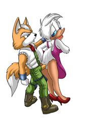 anthro black_nose boots cheating color crossover daisy_duck disney dress dress_lift female footwear fox fox_mccloud from_behind fur furry furry_ears furry_only furry_tail gloves high_heels insertion interspecies looking_back male nintendo open_mouth orange_fur penis pointy_ears quack_pack sex shoes soft_feathers standing star_fox straight tail tan_skin white_background white_fur