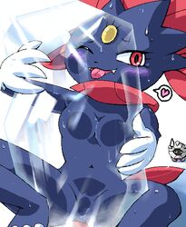 being_watched blush breasts furry g-sun heart ice masturbation nintendo one_eye_closed pokemon pokemon_(species) shelgon smile tongue tongue_out weavile wink