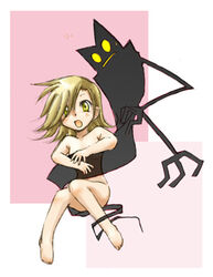 blonde_hair blush boku_to_maou demon female okage okage_shadow_king open_mouth rosalyn spirit yellow_eyes