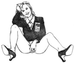 1girls black_and_white dana_scully fbi female female_only high-heeled_jill highres name_tag solo tagme x-files