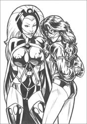 arms_behind_back bondage femsub gag gagged high-heeled_jill kitty_pryde large_breasts marvel marvel_comics monochrome multiple_subs ororo_munroe shadowcat storm_(x-men) straight_hair tiara x-men