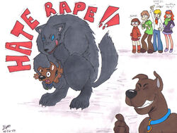 2007 anal anal_penetration anal_sex anthro blush canine clothed clothing collar cub daphne_blake dog female feral_on_feral forced_yaoi fred_jones furry gay hanna-barbera human implied_penetration kthblk male male/male penetration rape scooby-doo scooby-doo_(character) scrappy-doo shaggy_rogers smile thumbs_up velma_dinkley voyeurism werewolf yaoi young younger_male