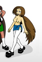 dan_shive el_goonish_shive ellen_dunkel grace_sciuridae nipples nude_edit platform_shoes short_skirt slit_skirt tagme very_long_hair walking webcomic white_background