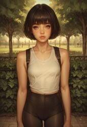 ai_generated black_hair bob_cut bobcut female outside park petite petite_body small_breasts tank_top