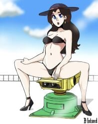 b-intend black_underwear bra breasts brown_hair cleavage fedora female_only high_heels mario_(series) nintendo pale_skin panties pauline solo super_mario_odyssey