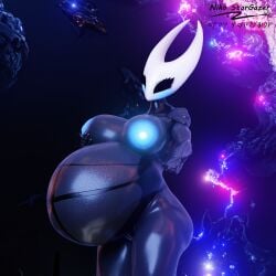 1:1 anthro areola arthropod ass belly big_belly big_breasts black_body black_eyes blender_(artwork) blender_cycles blue_areola blue_nipples blush breasts digital_media_(artwork) eyelashes female genitals glowing glowing_genitalia glowing_nipples hi_res holding_breast hollow_knight hornet_(hollow_knight) huge_belly humanoid hyper hyper_belly hyper_pregnancy insects looking_at_viewer niko_stargazer nipples nude pregnant pregnant_anthro pregnant_female pussy reaching_towards_viewer simple_background solo team_cherry