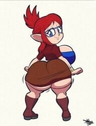 ass_focus elf elf_female huge_ass huge_breasts red_hair skirt solo_female twerk