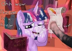 2013 book cum cum_on_face duo english_text equine female feral friendship_is_magic hair horn horse magic male multicolored_hair my_little_pony penis pony purple_eyes purple_fur quill scroll straight text twilight_sparkle_(mlp) unicorn xanthor